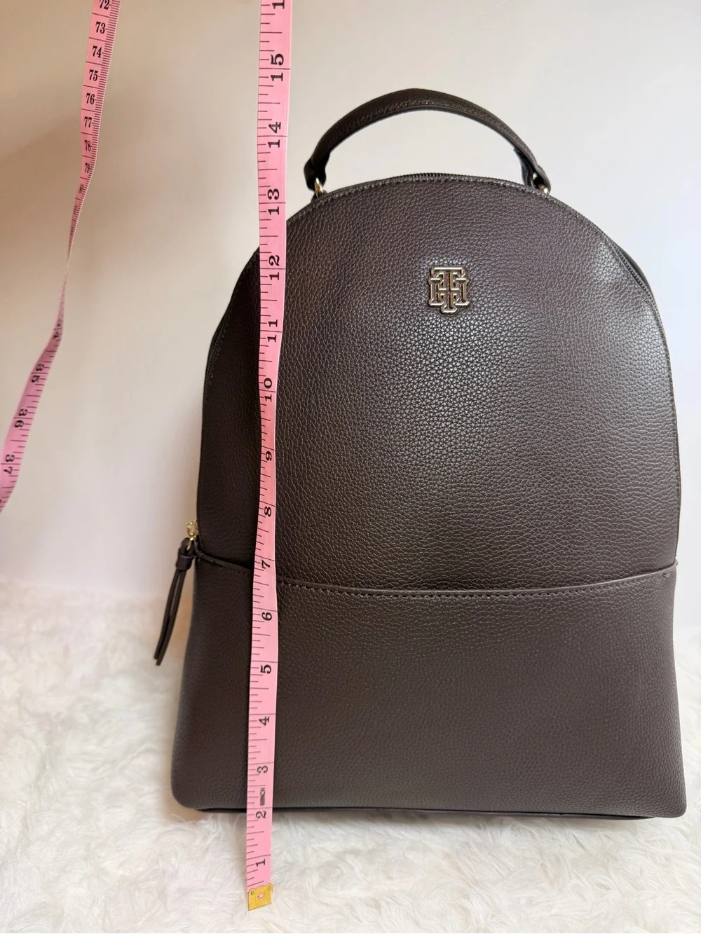 Tommy Hilfiger Chocolate Brown Pebbled Leather Backpack